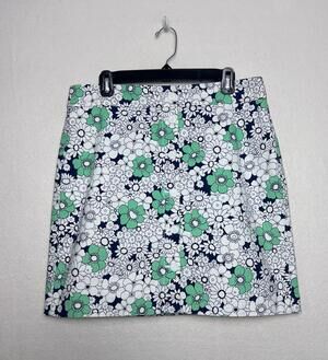 Talbots Women's Green Button Up Lined Floral Print A-Line Short Skirt Size 12
